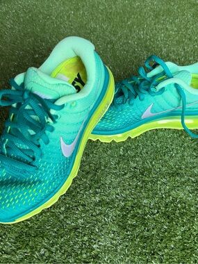 Nike Women's Teal and Neon Yellow Air Max Running Shoes